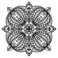 Vector hand drawn mandala isolated on white background. Mandala coloring page. Valentine's day greeting card. Outline mandala of hearts.