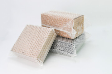 Bubbles covering the box by bubble wrap for protection product