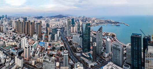 Aerial photography of Qingdao urban landscape at night