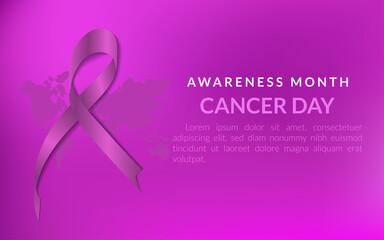 Illustration of 04 february charity awareness month , background cancer day world treatment medical symbol ribbon female , disease health element template website landing page 