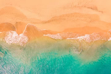Foto op Canvas Aerial top down view of beautiful Atlantic ocean coast with crystal clear turquoise water and sandy beach © János Illési