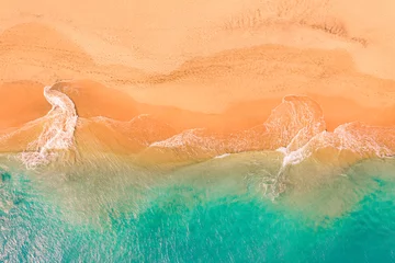 Foto op Canvas Aerial top down view of beautiful Atlantic ocean coast with crystal clear turquoise water and sandy beach © János Illési