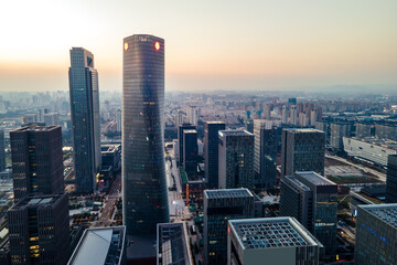 Naklejka premium Aerial photography of architectural landscape skyline of Ningbo Financial District