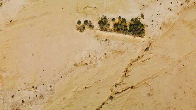 Flight on big height with downward view of the desert Negev after the first rains