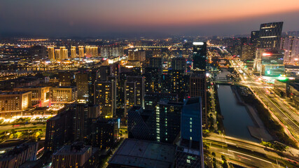 Fototapeta na wymiar Night view of Ningbo Financial District