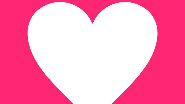 White heart pulses on a pink background. The heart enlarges and fills the entire background. Transition in the style of Valentine's Day.