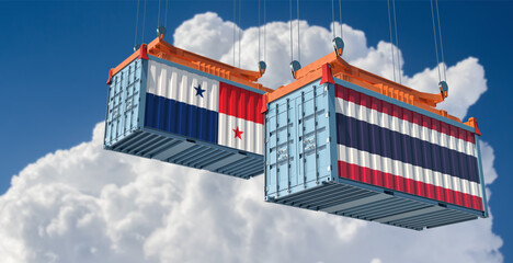 Freight containers with Thailand and Panama national flags. 3D Rendering 