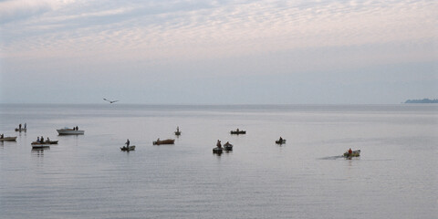 Fischerboote morgens auf dem Bodensee bei Konstanz