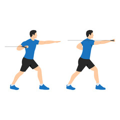 Fototapeta na wymiar Man cable push chest exercise. Flat vector illustration isolated on white background