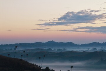 The landscape photo, beautiful sea fog in morning time at Khao Kho, Phetchabun in Thailand