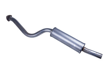 The exhaust pipe of a Russian car is isolated on a white background. spare parts for repairs