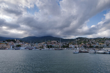 Fototapeta na wymiar Sanremo coastal city in cloudy day, Italian Riviera