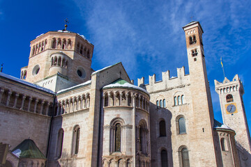 Fototapeta na wymiar Trento, Trentino, Genuary, A view of Trento Cathedral with the Fountain of Neptune 