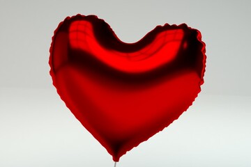 3d illustration of Red Heart glossy helium balloon isolated on solid background. Festive decoration for Valentine's day party. 