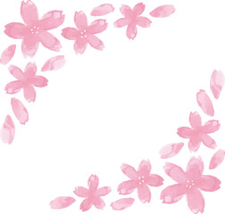 手書き水彩風の桜の花びらフレーム(ななめ)
