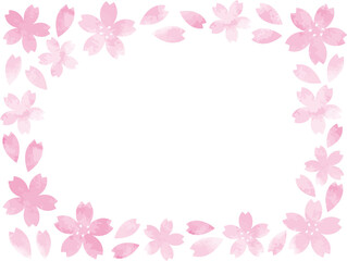 水彩風の桜の花びらフレーム(四角)