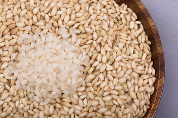 Unpolished brown rice texture of top view.