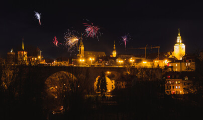 Fototapeta na wymiar NEW YEAR in Bautzen, Saxony Germany 2020-2021 Firework Pyro