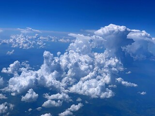 Clouds in heaven, Cumulus puffy cloud blue sky, atmosphere, weather,  flight, aerial view.