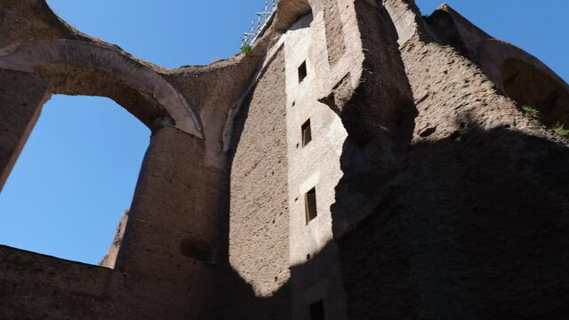 Baths of Caracalla ruins in city of Rome, Italy, ancient Roman public baths, built between AD 212 to 216 under direction of Marcus Aurelius Antoninus (Emperor Caracalla)