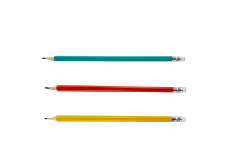 3 simple pencils with an eraser at the end. Isolate.