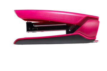 Pink stapler. Big. Isolate. Side view