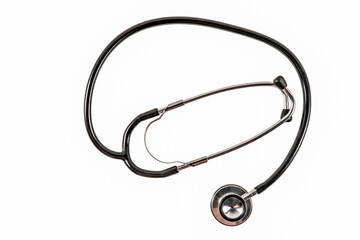 Stethoscope. Isolate. The view from the top. Metal. Black.