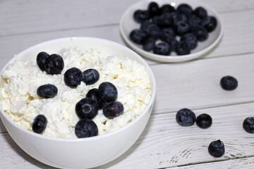 homemade cottage cheese with blueberries, healthy food