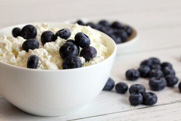 homemade cottage cheese with blueberries, healthy food