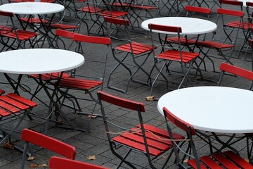 tables and chairs in a cafe - 402560196