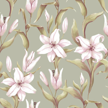 Beautiful lily flowers. Seamless pattern for you design. 