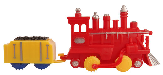 Train with locomotive and wagon colorful toy isolated on white background