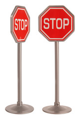 Plastic toy traffic sign stop isolated on white background