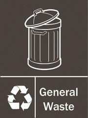 General waste bin recycle symbol white a grey