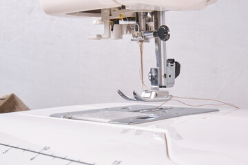 Detail of sewing machine and sewing accessories.