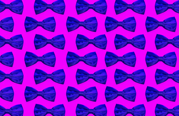 Pattern of blue bow ties on background of purple  color.