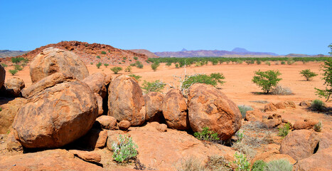 Damaraland area in Namibia, a mountainous arid area formed from large boulders in Africa © Klara Bakalarova