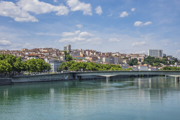 Fototapeta na wymiar Panoramic view of Lyon above the Rhone River. Lyon, Auvergne-Rhone-Alpes, France.