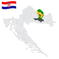 Location Pozega-Slavonia County on map Croatia. 3d location sign similar to the flag of Pozega-Slavonia County. Quality map  with regions of  Croatia for your design. EPS10.
