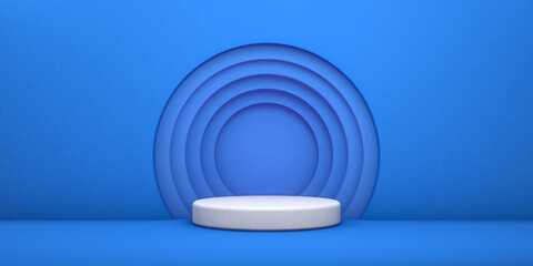 Blue podium 3d illustration. Vectorial round podium, pedestal or platform, background for the presentation of cosmetic products. Place for advertising. Background of the product stand.