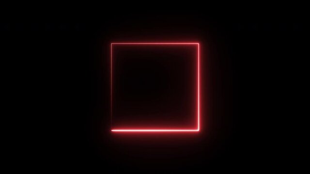 Simple square shape preload animation on a black background with red neon thin line light