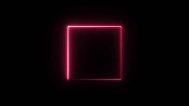 Simple square shape preload animation on a black background with pink neon thin line light.