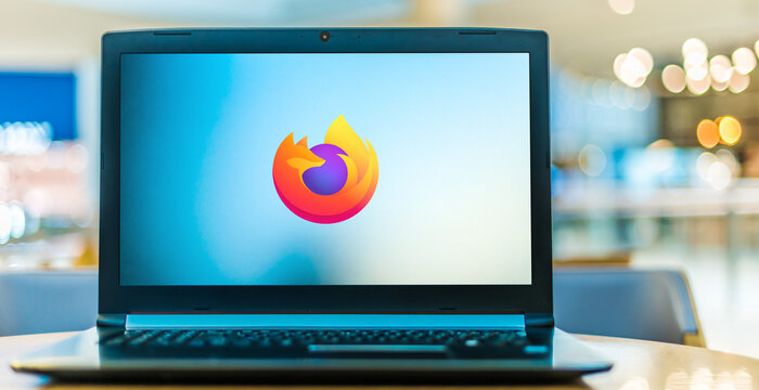 Laptop computer displaying logo of Firefox