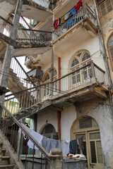 Typical residential building with drying clothes. Mombasa, Kenya.