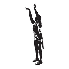 Professional basketball player silhouette shooting ball into the hoop, vector illustration
