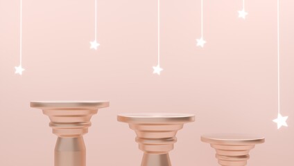 Podium - classic 3D column. Pedestal for product presentation. Architectural pink pastel composition. Exhibition stand, bedtime sleep base - render illustration