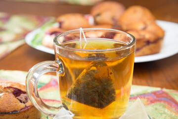 Pyramid-shaped tea bags.Homemade tea party.