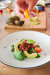 red rice with vegetables and tuna