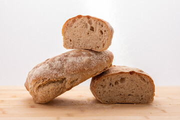Composition of homemade bread with light background