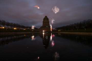 Fireworks above the Monument to the Battle of the Nations at New Year's Eve